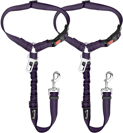 Slowton Dog Seat Belt for Car, 2 Pack Dog Car Harness Seatbelt Adjustable with Elastic Bungee Buffer, 2 in 1 Pet Car Leash Headrest Restraint Dog Reflective Safety Tether (Black, Headrest+Clip)21