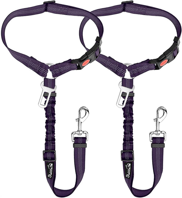 Slowton Dog Seat Belt for Car, 2 Pack Dog Car Harness Seatbelt Adjustable with Elastic Bungee Buffer, 2 in 1 Pet Car Leash Headrest Restraint Dog Reflective Safety Tether (Black, Headrest+Clip)21