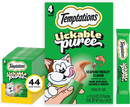 Temptations Creamy Puree Cat Treats, Chicken, Salmon & Tuna, 24 Count | under 15 Calories per Tube, Great for Senior Cats, No Chewing Required, No Added Sugar, Fillers, or Artificial Preservatives31