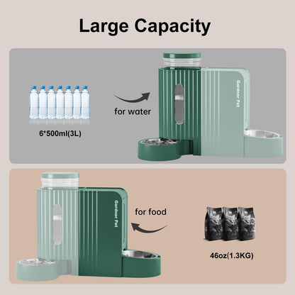 Gardner Pet Automatic Gravity Pet Feeder, 0.8 Gallons*2 Dog Feeder and Water Dispenser Set 100% Bpa-Free, 2-In-1 Gravity Feeder with Stainless Steel Bowl for Dogs, Cats, Rabbits, Puppies (Green)3