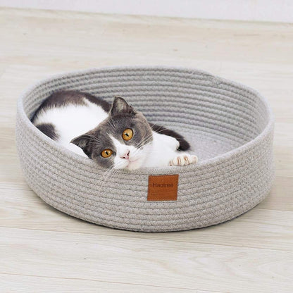 Large Cat Bed Basket round Cotton Rope Woven - Calming Rope Bed Sleep Surface 17.7 Inches(45 Cm),Cozy Scratching Indoor Pet Bed for a Large Cat or 2 Small Cats,Fit up to 20 Lbs Pets,Washable,Grey6