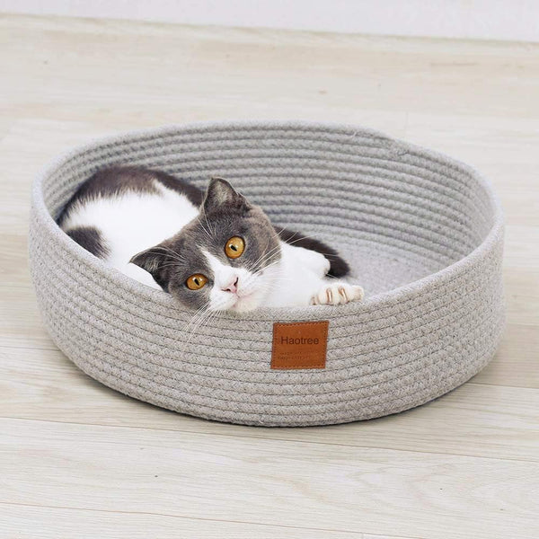 Large Cat Bed Basket round Cotton Rope Woven - Calming Rope Bed Sleep Surface 17.7 Inches(45 Cm),Cozy Scratching Indoor Pet Bed for a Large Cat or 2 Small Cats,Fit up to 20 Lbs Pets,Washable,Grey6