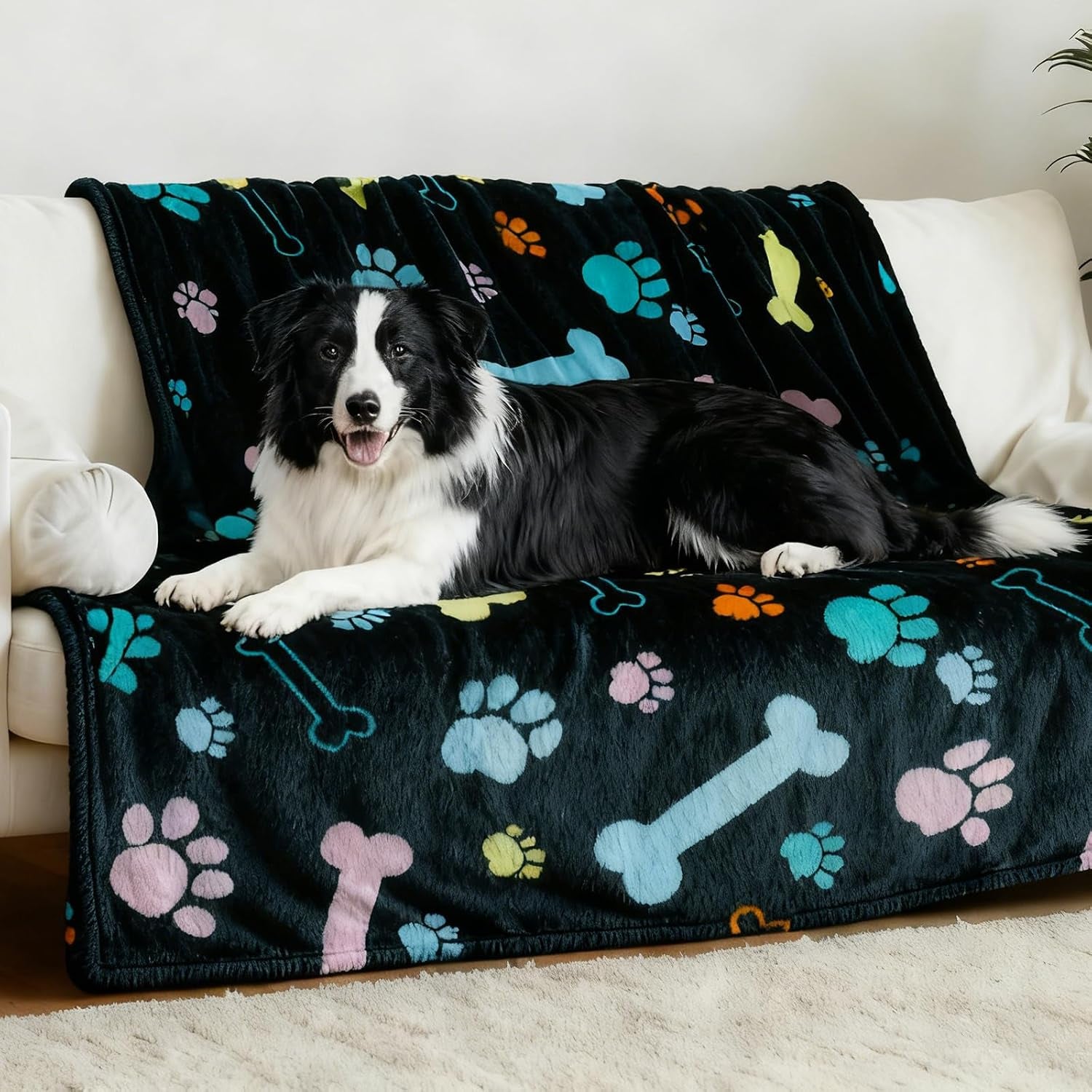 rezutan-blanket-for-large-dogs-cat-flannel-washable-soft-pet-mat-throw-cover-for-kennels-beds-sofas-furniture-protection-cute-paw-pattern-black-50x40-inch