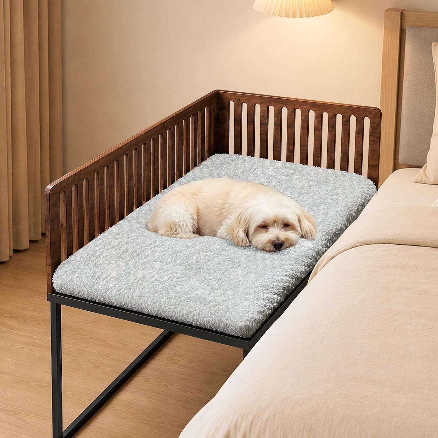 beside-dog-bed-2-wood-side-panel-adjustable-height-dog-bunk-beds-39x27-metal-dogs-bed-frame-with-cushion-large