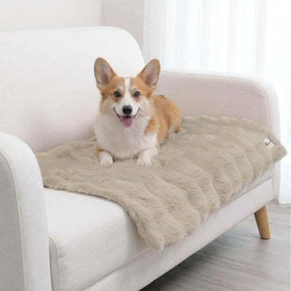 Paw Inspired Waterproof Dog Blanket, 40X30 Inch Size, Beige | Soft Faux Fur Throw, Fur-Resistant Fleece, Washable Pet Blanket, Waterproof Protection for Couch, Bed, Furniture, Crate, Car1