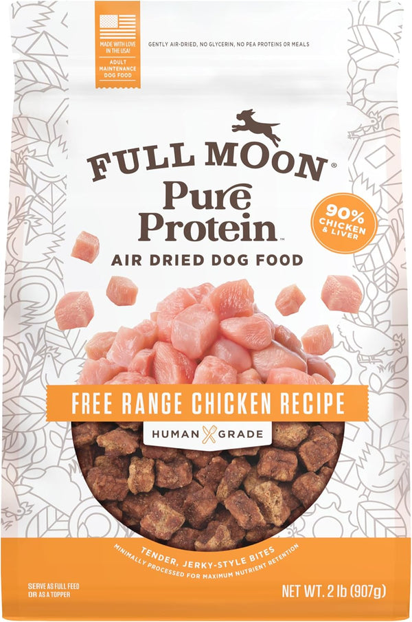Full Moon® Pure Protein Air Dried Dog Food Free Range Chicken Recipe 1Lb | Human Grade, Protein-Rich, Jerky-Like Texture, Shelf-Stable, 90% Meat10