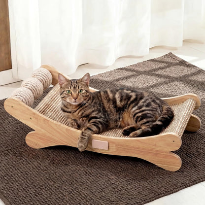 Sisal Cat Scratchers for Indoor Cats - 26.2" Large Cat Scratching Board, Wooden Cat Bed with Scratch Pad, Modern Cat Furniture for Lounging/Sofa Protector1