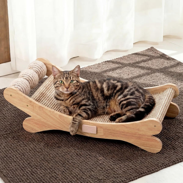 Sisal Cat Scratchers for Indoor Cats - 26.2" Large Cat Scratching Board, Wooden Cat Bed with Scratch Pad, Modern Cat Furniture for Lounging/Sofa Protector1