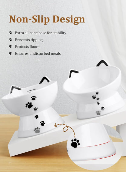 Porcelain Raised Cat Bowl, No Spill Cat Water Bowl with anti Slip Band, Elevated Porcelain Pet Bowl Protect Pet'S Spine, Large Capacity Pet Water Bowl, 15 Oz, Dishwasher Safe | anti Vomiting, Whisker Friendly, Shallow Food Dish and Deep Water Bowl, Anti-Slip Base, Lead&Cadmium-Free, Senior-Pet Access4