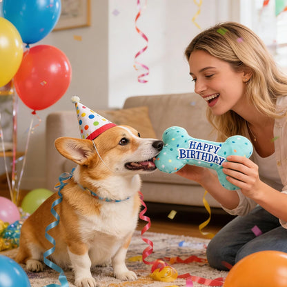 Primepets Dog Birthday Toys, Plush Dog Squeaky Toys, Stuffed Puppy Chew Toy for Small Medium Large Dogs, Bone Pet Toy7