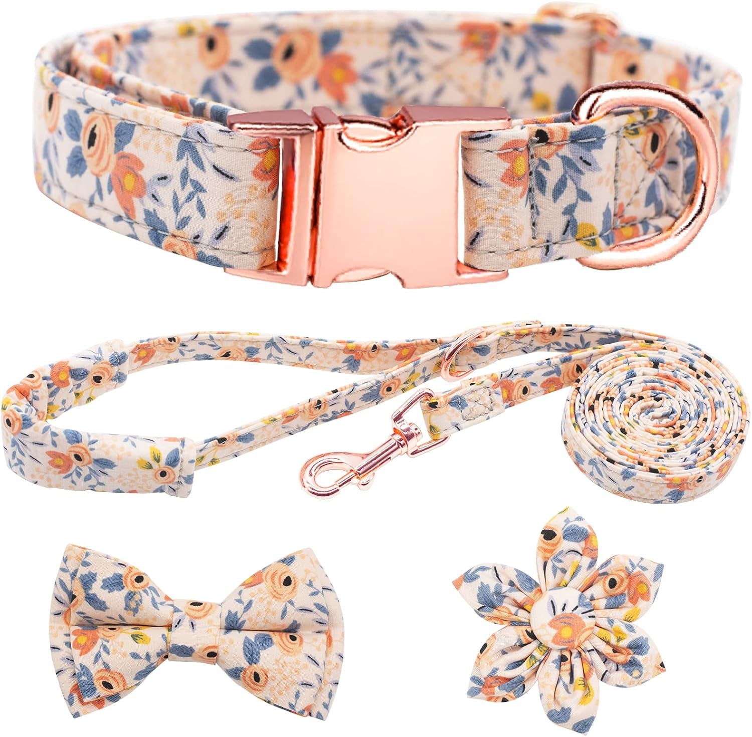 dog-collar-and-leash-set-girls-adjustable-puppy-collars-with-floral-bow-tie-for-small-medium-large-female-dogs-orange-flower-s