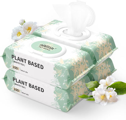 IMMHABI 400 Count Dog Wipes for Paws and Butt,Plant-Based Hypoallergenic Pet Wipes Cleansing & Deodorizing Wipes for Dogs Face and Body Wipes Cleaning Fur (White Tea)1