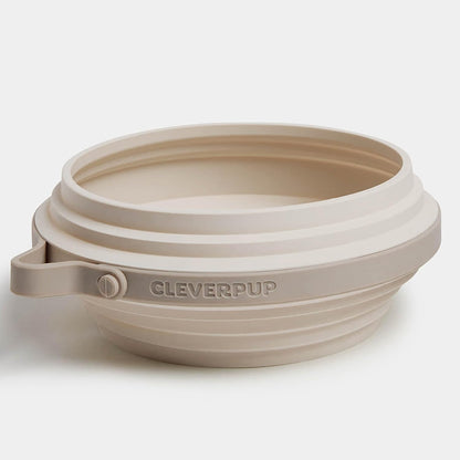 Cleverpup Nomad Large Collapsible Travel Dog Bowl - 4 Cup Bpa-Free Silicone for Medium & Large Dogs, Portable, Food & Water, Dishwasher Safe - Sand10