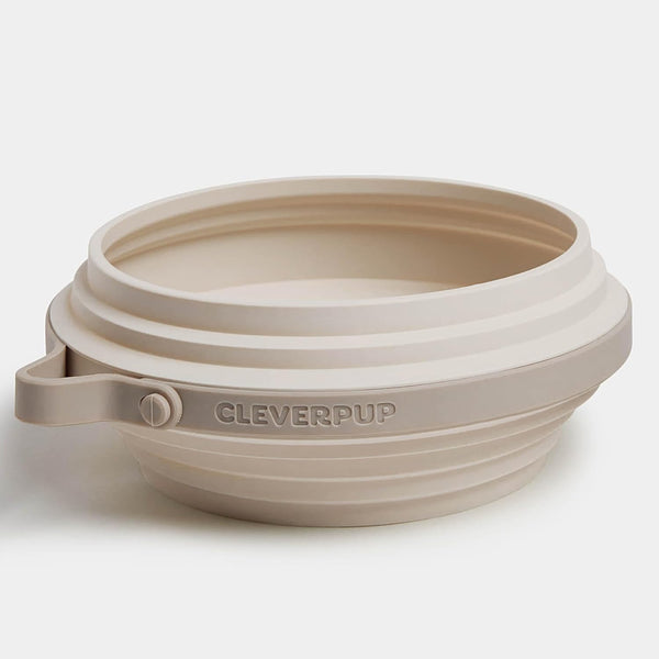 Cleverpup Nomad Large Collapsible Travel Dog Bowl - 4 Cup Bpa-Free Silicone for Medium & Large Dogs, Portable, Food & Water, Dishwasher Safe - Sand10