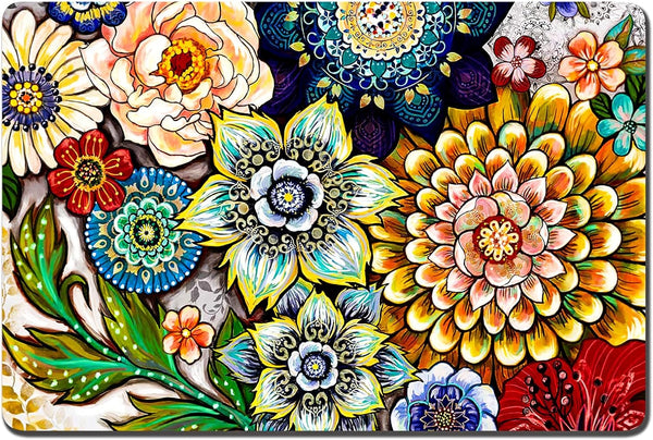 Rnivvi Dog Food Mat, 12" X 19" Flower Absorbent Dog Cat Bowl Mat for Food and Water, Cute Anti-Slip Rubber Pet Feeding Rug Protect Floors, Puppy Placemat for Feeding & Watering Supplies, Tropical19
