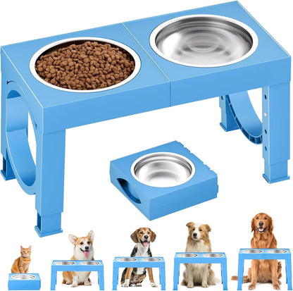 XIAZ Elevated Dog Bowls Large Breed Raised Dogs Bowl Stand Large/Medium Sized Dog Stainless Steel Food Water Bowl Stands 5 Heights Adjustable 9/11/12/14In Black Pet Feeder Dish Station16