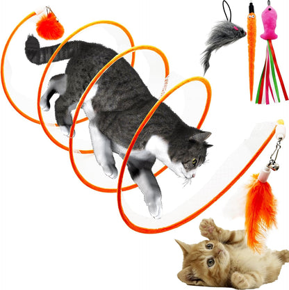Self Play Cat Hunting Spiral Tunnel Toy, Folded Cat Spring Tunnel Toys for Indoor Cats (Green)9