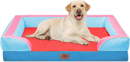 Comfort Expression Orthopedic Dog Bed for Extra Large Dogs with Bolster | Waterproof Dog Couch Bed with Washable Cover & Non-Slip Bottom, Supportive Egg Crate Foam XL Pet Bed, 42X30 Inch42