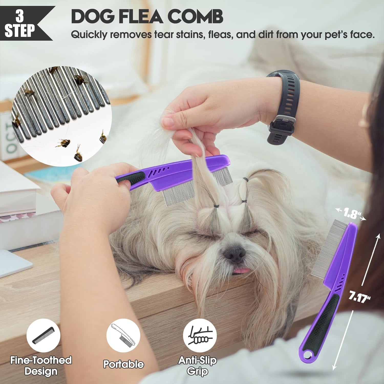 bonteck-dog-slicker-brush-for-dogs-grooming-kit-5pcs-long-haired-doodles-goldendoodles-poodles-skin-friendly-deshedding-comb-and-rake-removes-undercoat-professional-detangling-large-purple