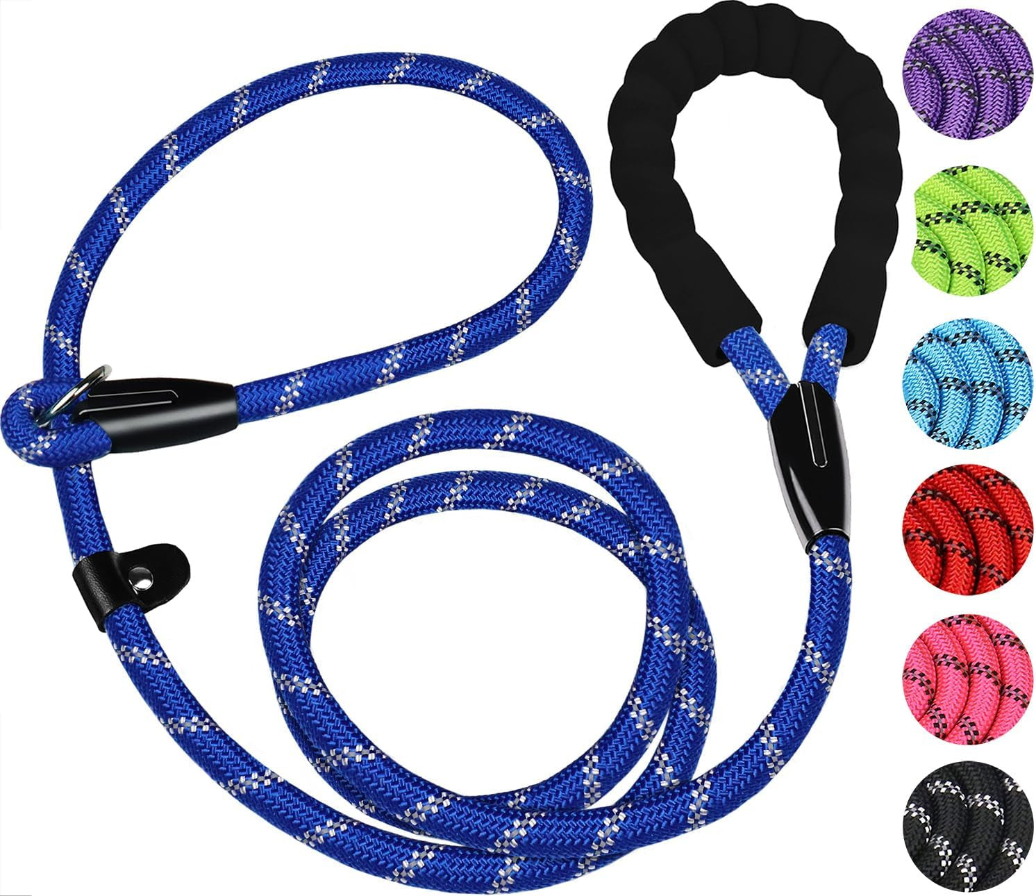 dog-leash-6-ft-heavy-duty-dog-leashes-durable-premium-quality-strong-rope-slip-leash-with-comfortable-padded-handle-and-highly-reflective-threads-for-small-medium-and-large-dogs-black