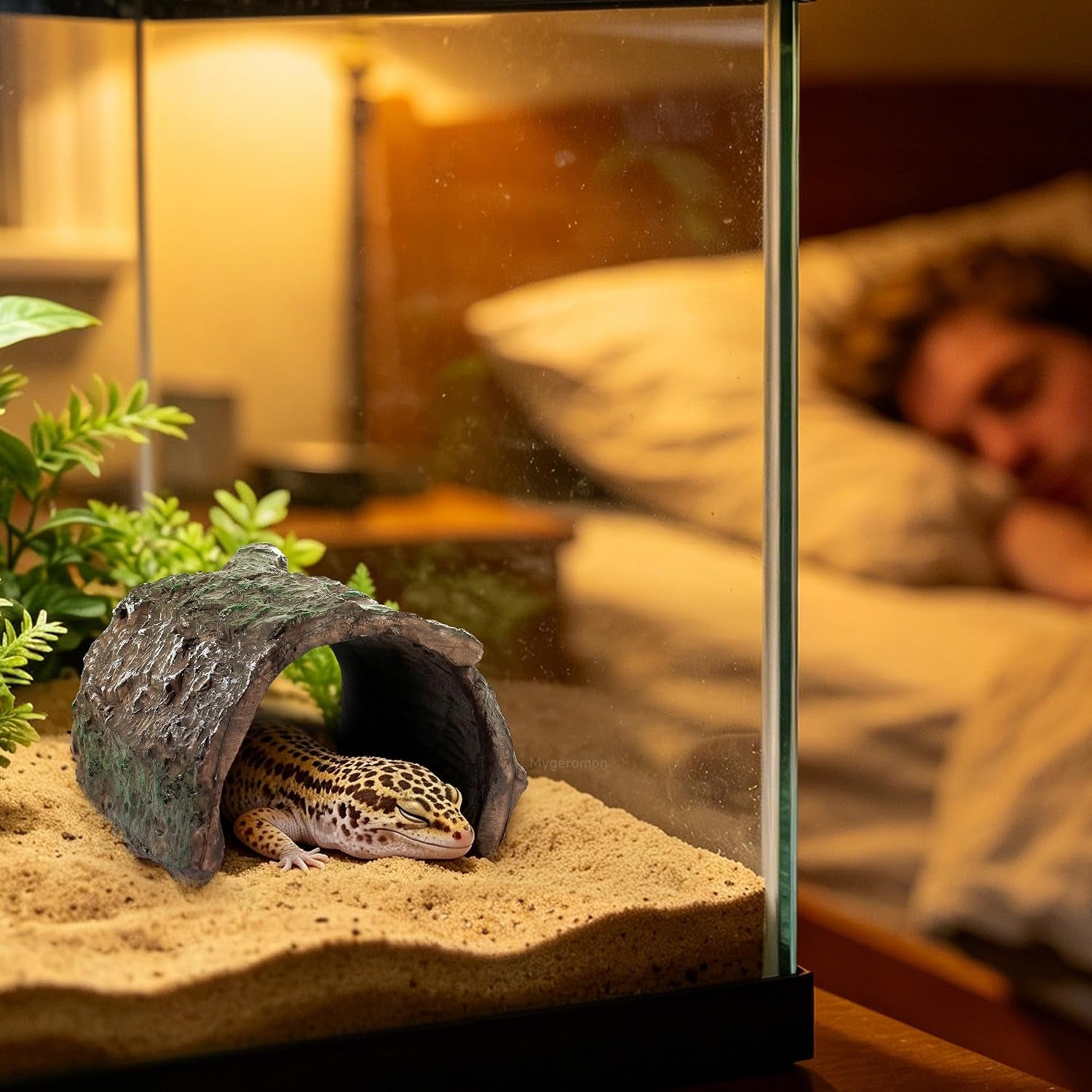 mygeromon-reptile-hides-leopard-gecko-hideout-resin-caves-tank-accessories-2-pcs