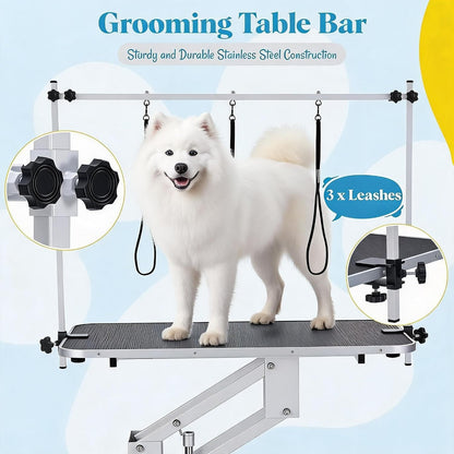 Garveelife 43.3" Hydraulic Dog Grooming Table for Pet, Heavy Duty Structural Hydraulic Max Load 350Lbs Professional Pet Grooming Table with Adjustable Overhead Arm & Noose Height Range 22"-39" (White)3
