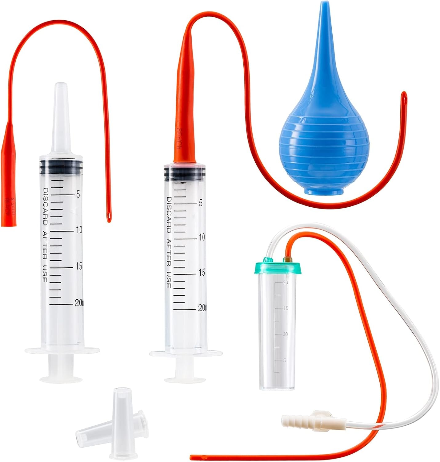 reddoudou-newborn-puppy-kitten-small-animal-sterile-mucus-extractor-suction-catheter-animal-kid-puppy-kitten-tube-feeding-kit-8-fr-red-feeding-tubes-with-20ml-syringes-and-bulb-aspirator