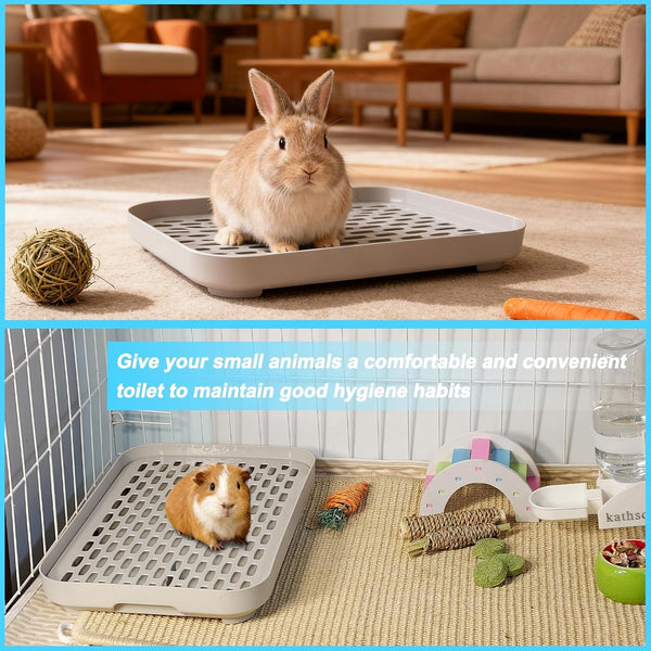 Kathson Rabbit Litter Box, Bunny Potty Trainer Tray Guinea Pig Litter Box with Grid, Small Animal Toilet for Bunny Guinea Pigs Ferret Cats Chinchilla (Grey, Large)4