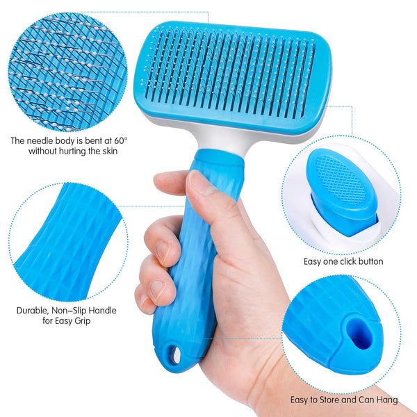 Dog & Cat Brush, Self Cleaning Slicker Brush for Pets Shedding | 1 Click Clean,Lightweight,Massaging Particles,Soft Non-Slip Handles,For All Furry Animls2