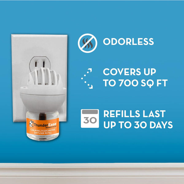 Thunderease Dog Calming Pheromone Diffuser Refill | Powered by ADAPTIL | Vet Recommended to Relieve Separation Anxiety, Stress Barking and Chewing, and the Fear of Fireworks and Thunderstorms (30 Day | Vet Recommended, Powered by Adaptil Helps Separation Anxiety, Stress Barking & Chewing, Fear of Fireworks & Thunderstorms5