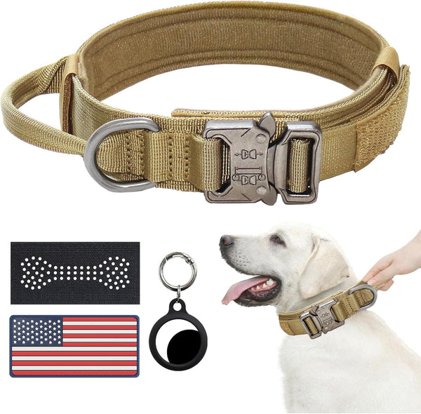 Hotsky Tactical Dog Collar and Leash Set, Heavy Duty Military Airtag Dog Collar with Handle and Metal Buckle for Training and Walking, with Airtag Holder and Two Patches (Pink Camo, M)11