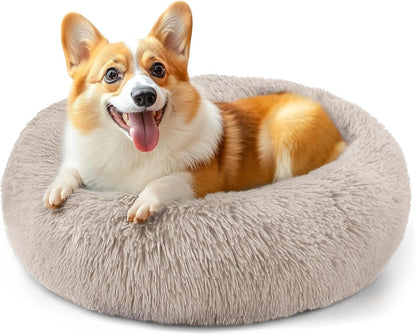 Hoewina Dog & Cat Bed for Indoor Cats, 20In Calming Donut Bed for Puppy and Kitten, Washable round Fluffy Pet Bed for Small Medium Dogs and Cats (Light Grey)48