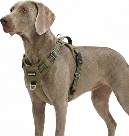 Funfox Dog Harness Medium Sized Dog, Vertical Handle Easy Control, No Pull Pet Vest Adjustable with 2 Leash Clips, Soft Material, Reflective Safe Night Walking for Small Medium Large Breed, Black, M37