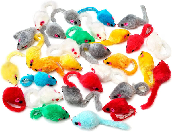 CHIWAVA 36PCS 4.1'' Furry Cat Toy Mice Rattle Small Mouse Kitten Interactive Play Assorted Color4