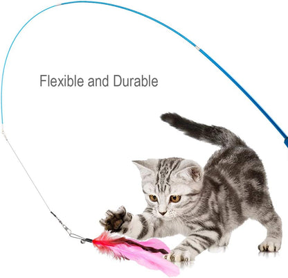 JIARON Cat Toys Interactive Feather Toy, 2PCS Retractable Wand and 10PCS Replacement Teaser with Bell Refills, Interactive Catcher and Funny Exercise for Kitten.5