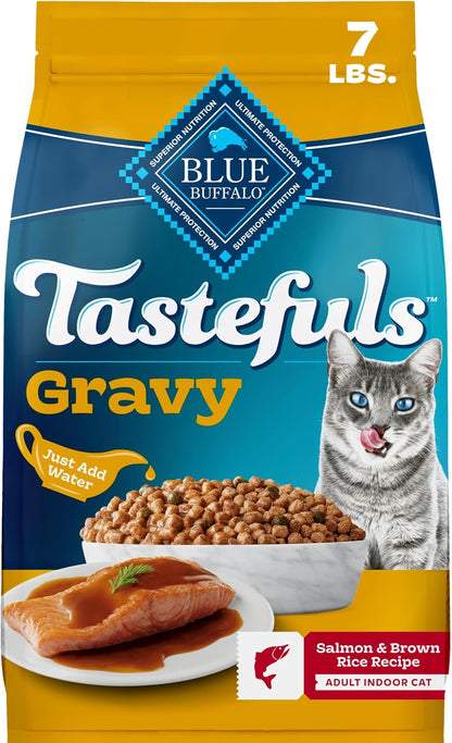 Blue Buffalo Tastefuls Irresistible Gravy Experience Chicken & Brown Rice Recipe Dry Indoor Cat Food for Adult Cats, Deliciously Healthy Natural Cat Food, Supports Digestion & Coat Health, 3 Lbs.14