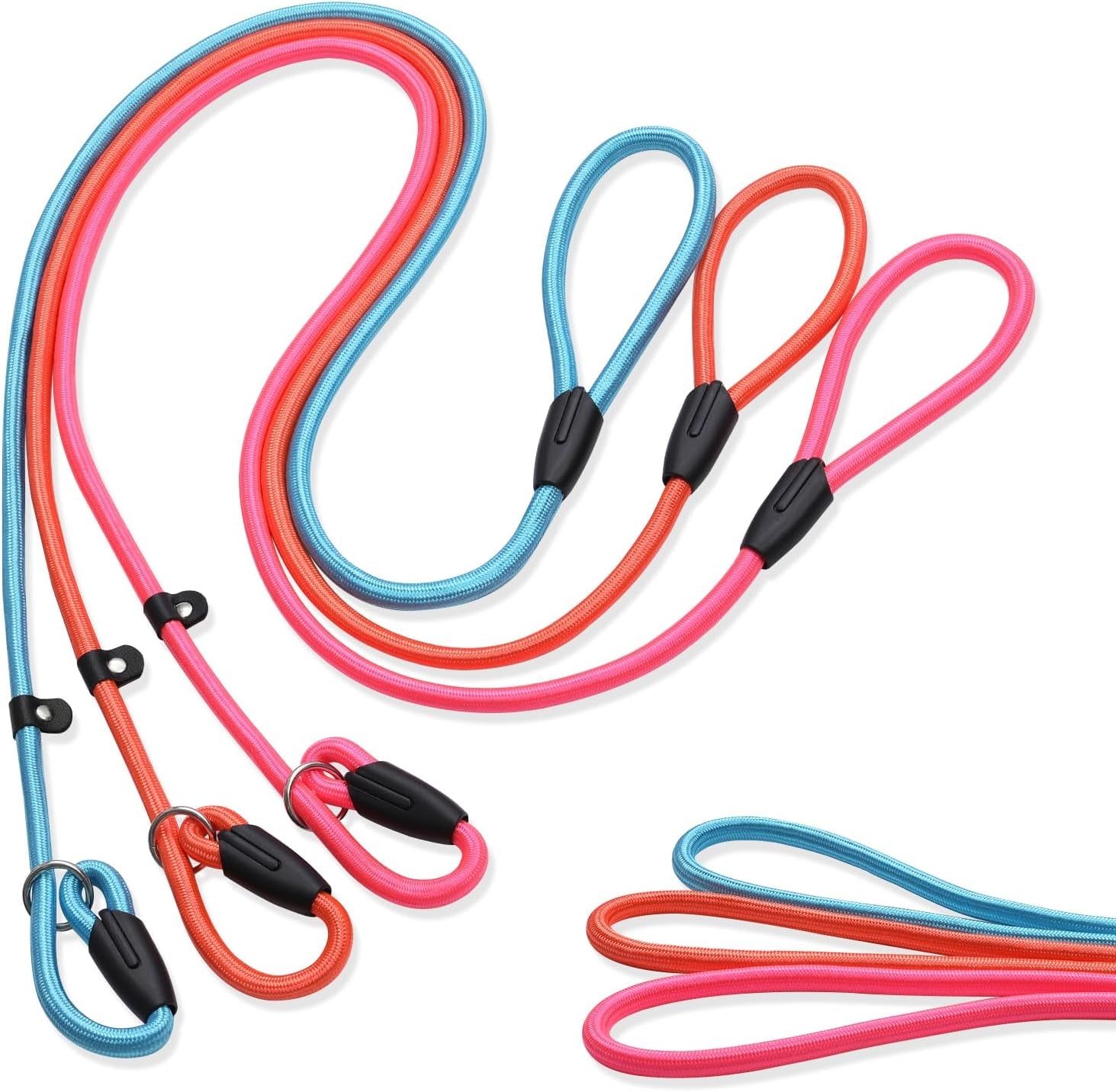 fovrlzse-upgraded-dog-slip-lead-3-pack-adjustable-nylon-lead-for-dogs-red-black-blue-training-aid-eco-friendly-cotton-lining-integrated-plastic-buckle