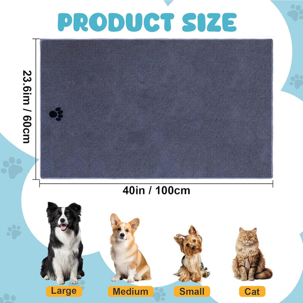 WOUSEDO Microfiber Dog Towels for Drying Dogs 2 Pack, 40'' X 23.6'' | Super Absorbent and Soft Pet Grooming Towel, Perfect Shower & Bath Supplies for Dogs(Grey)2