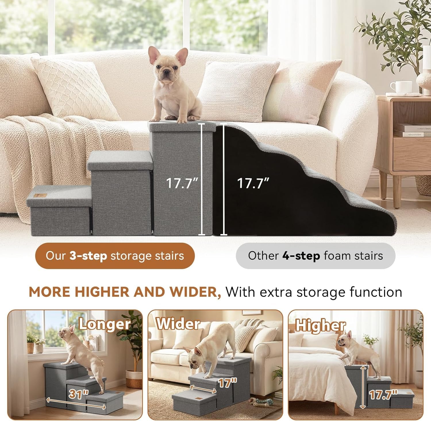 zerbuger-wider-dog-ramp-for-high-bed-with-storage-18-h-foldable-dog-stairs-for-small-medium-large-older-senior-animal-sturdy-dog-step-for-climbing-bed-or-couch-arthritis-friendly-gray-no-condo