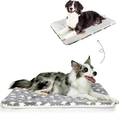 Mora Pets Cat Bed Dog Crate Pad Ultra Soft Pet Bed with Cute Star Print Washable Crate Mat for Small Dogs and Indoor Cats Reversible Fleece Dog Kennel Pad Cat Carrier Mat 14 X 17.5 Inch Grey40