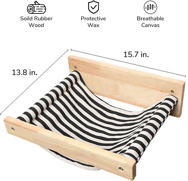 FUKUMARU Hammock Wall Mounted Cat Beds and Perches | Wooden Kitten Walls Furniture, Stable Cats Shelves, for Sleeping, Playing, Climbing, Lounging, Black Stripe2