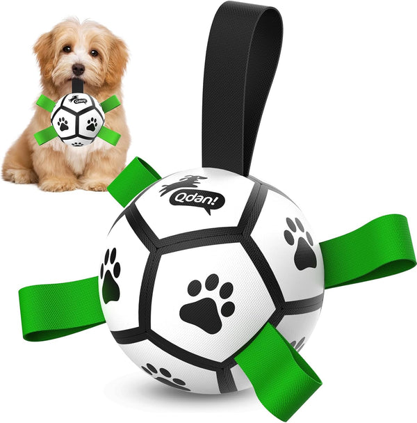 QDAN Dog Toys Dog Balls, 6 Inch Dog Soccer Ball with Straps, Herding Balls | Dog Birthday Toy, Balls for 20-40Lbs Dogs, Outdoor Puppy Toys to Keep Them Busy, Interactive Toy for Tug, Pool Water Toy Ball16