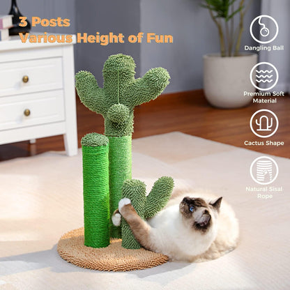 PAWZ Road Cactus Cat Scratching Post 23”Cat Scratcher with Toy Ball | Cactus Cat Tree with 3 Sisal & Carpet Scratching Posts, Soft Carpet Base & Top, Interactive Ball for Indoor Cats4