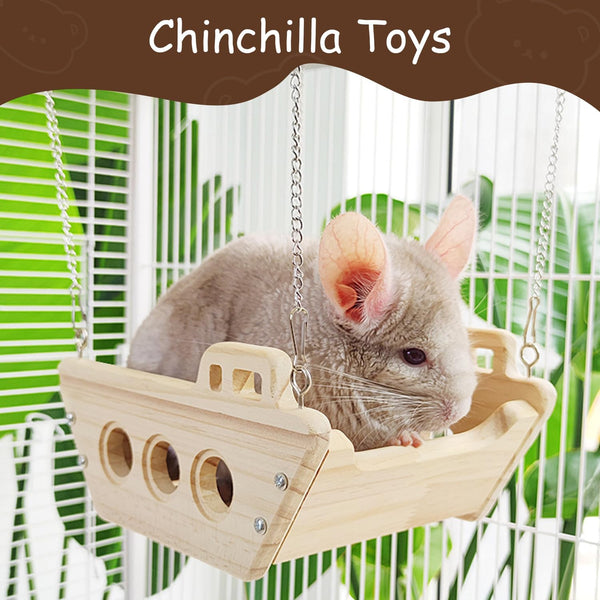 Natural Wood Chinchilla Toy Hammock for Cage Swing, Hanging Chinchilla Bed, Wooden Toys and Cage Accessories, Hut Ledges and Resting Areas for Indoor Habitat Enrichment7