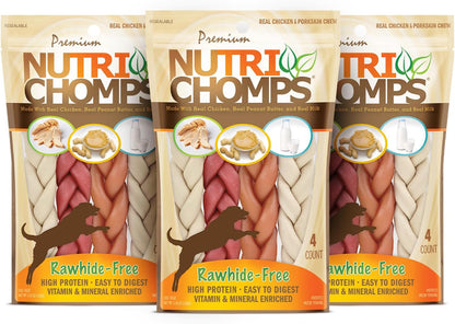 Nutrichomps Rawhide-Free Dog Chews, 6 in Braids, Chicken, PB, Milk, 10 Ct | a Rawhide-Free Chew That'S Gentle and Easy to Digest, Made with the Real, Wholesome Ingredients Dogs Love11
