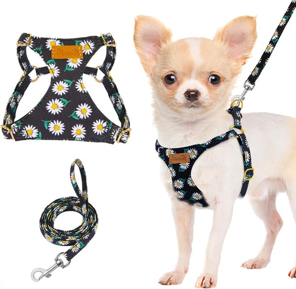 Lukovee No Pull Puppy Harness and Leash Set - Adjustable Lightweight Soft Suede Pet Harness Vest, with Snap Buckle & 51In Leash for Small Medium Dogs (Pink Rose, XXS)8
