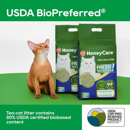 Honeycare Tea Cat Litter | Natural Plant-Based Formula | Long-Lasting Odor Control | 99% Dust-Free & Low Tracking | Flushable Cat Litter | 6-Lbs2