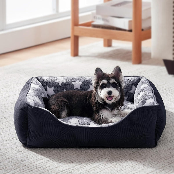 GASUR Small Dog Beds Small Size Dogs, Rectangle Washable Dog Bed, Orthopedic Dogs Sofa Bed, Pet Cuddler Anti-Slip Bottom, Soft Calming Sleeping Warming Puppy Bed (S (20"X 19"X 6"), Black)1