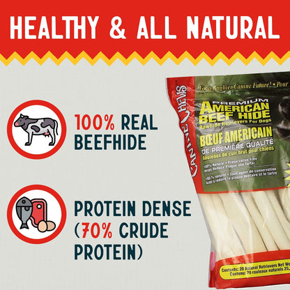 Canine Chews 10-11" Rawhide Bones for Large Dogs, Durable USA Beefhide Dog Rawhide Chews, Retriever Rolls 20 Pack (5 Lbs)6