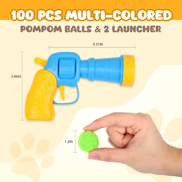 TEAWOO 50Pcs Cat Toys Pom Pom Balls with 1 Launcher Set, Interactive Cat Toy Stuff for Indoor Both Adult & Kitten Toys2
